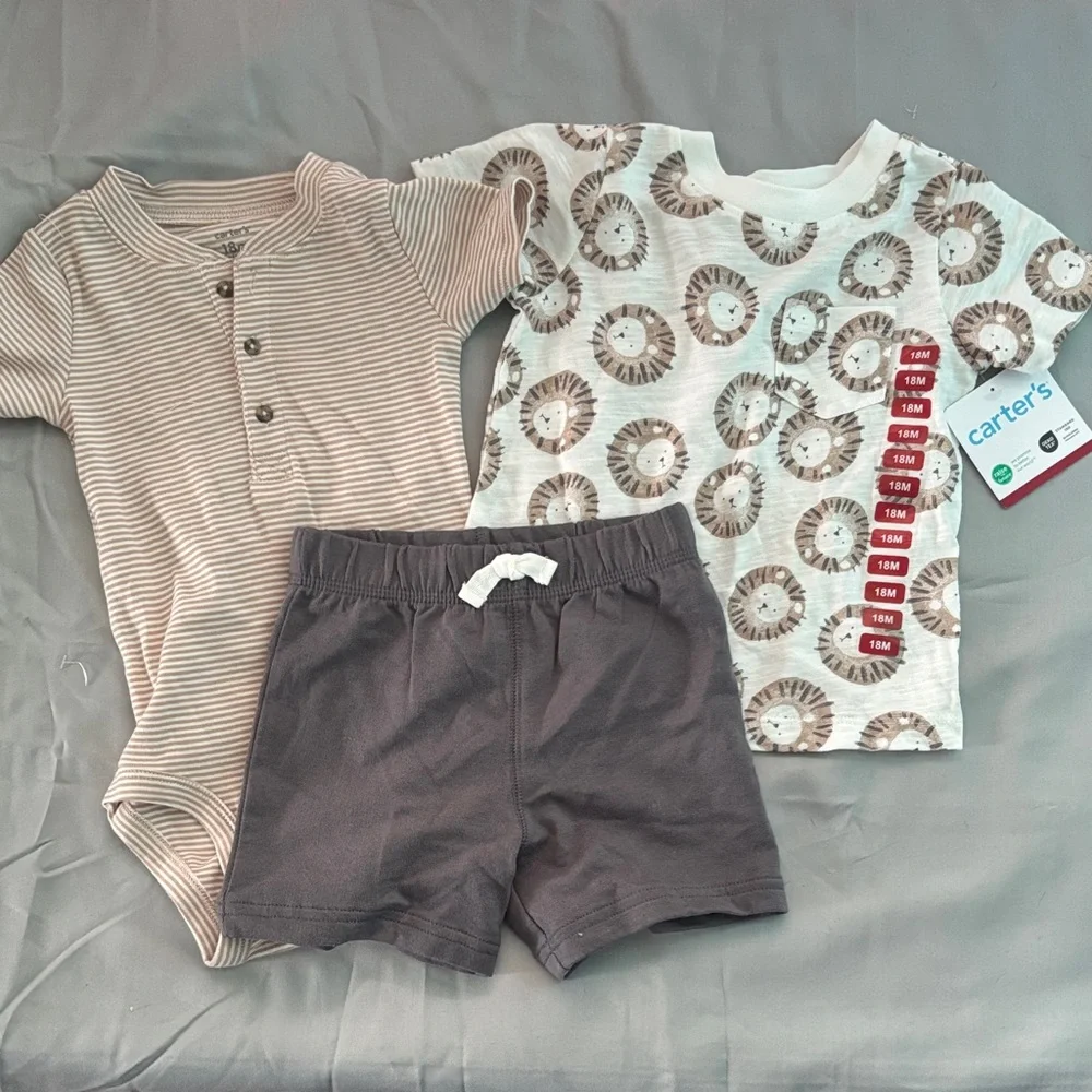 Carter's Neutral Lion Pajama Set in Cream, Brown & Tan